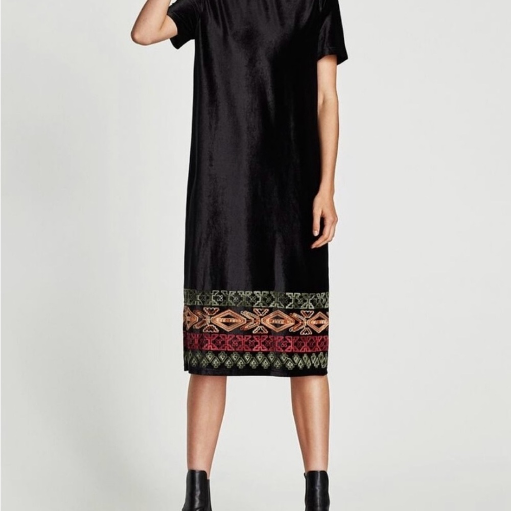 Zara Embellished Black and Red Midi Sheath Dress